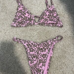PacSun Pink and Brown Floral Bikini Set